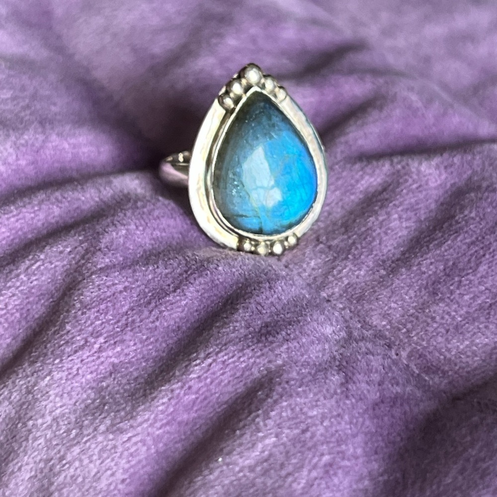 Boho-Magic - Teardrop Labradorite Ring Sterling S… - image 3